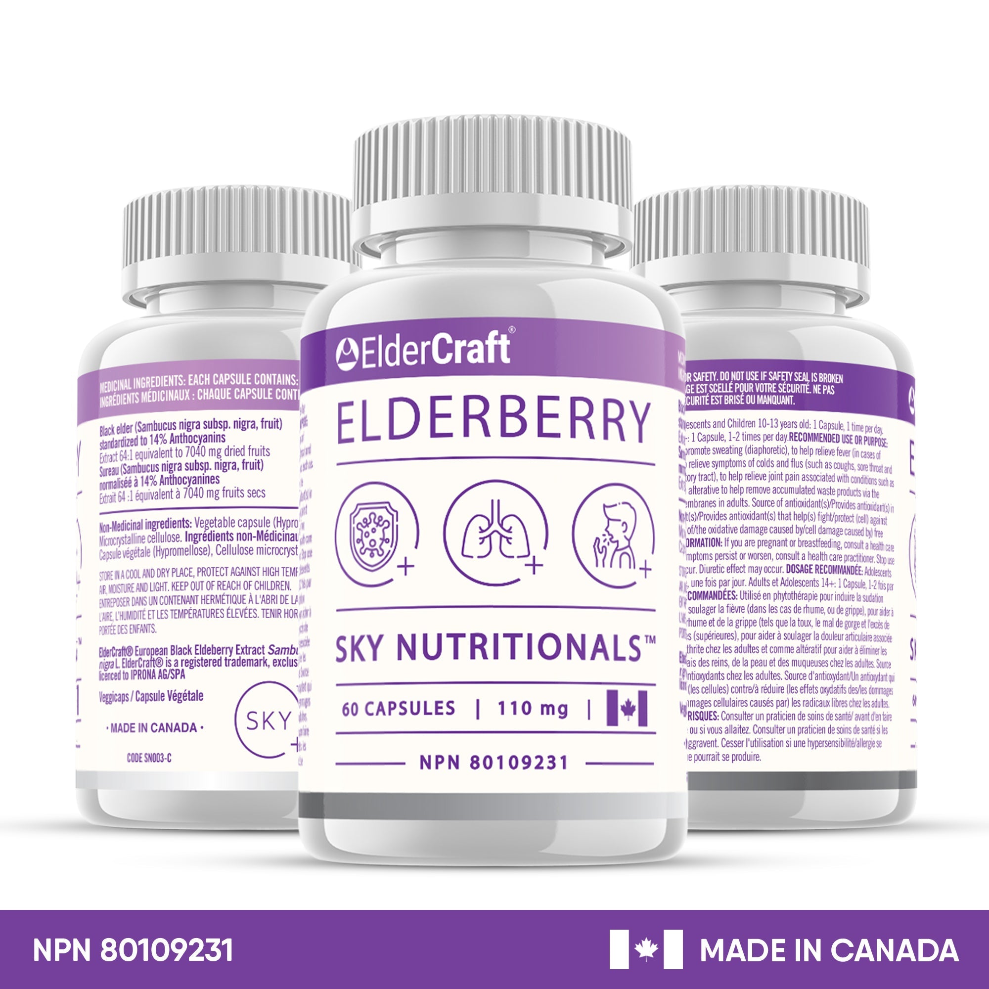 Elderberry Premium Antioxidant Capsules - 110mg (Pack of 3)